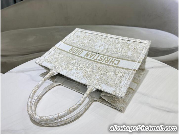 Pretty Style MEDIUM DIOR BOOK TOTE Gold-Tone and White Butterfly Around The World Embroidery M1296ZE