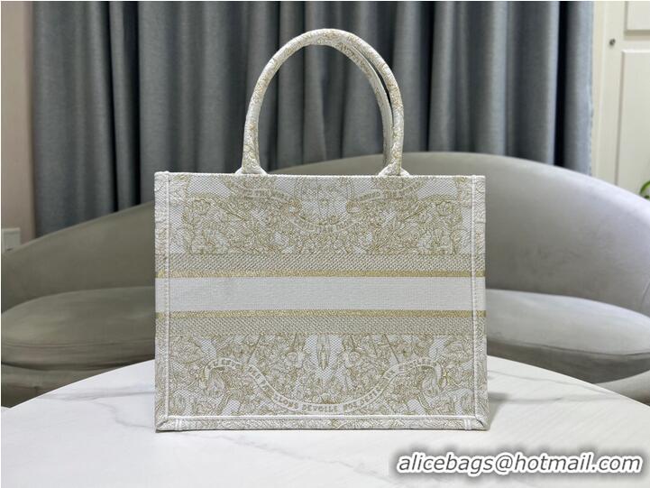 Pretty Style MEDIUM DIOR BOOK TOTE Gold-Tone and White Butterfly Around The World Embroidery M1296ZE