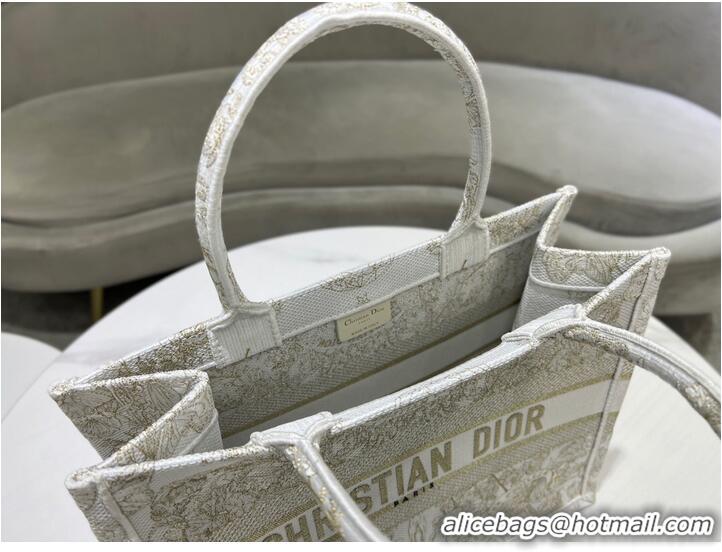 Pretty Style MEDIUM DIOR BOOK TOTE Gold-Tone and White Butterfly Around The World Embroidery M1296ZE