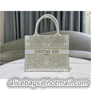 Well Crafted SMALL DIOR BOOK TOTE Gold-Tone and White Butterfly Around The World Embroidery M1296ZRf