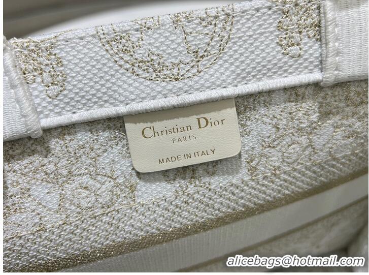 Well Crafted SMALL DIOR BOOK TOTE Gold-Tone and White Butterfly Around The World Embroidery M1296ZRf