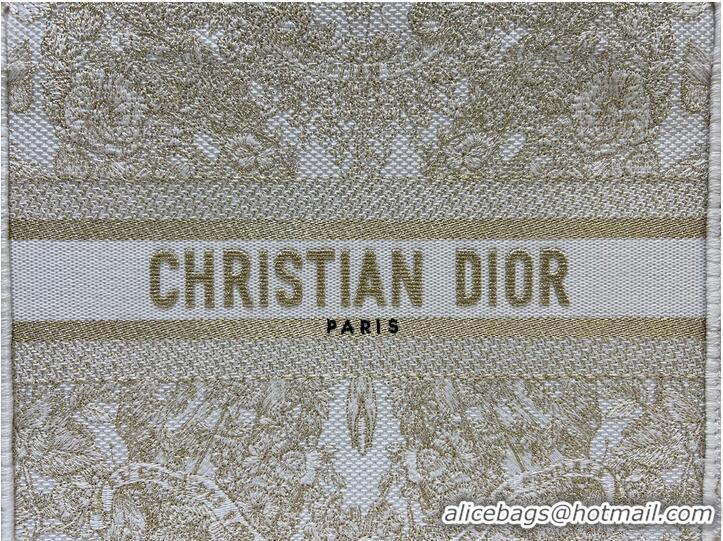 Well Crafted SMALL DIOR BOOK TOTE Gold-Tone and White Butterfly Around The World Embroidery M1296ZRf