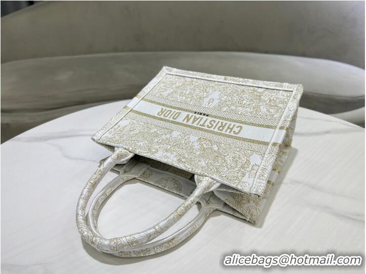 Well Crafted SMALL DIOR BOOK TOTE Gold-Tone and White Butterfly Around The World Embroidery M1296ZRf