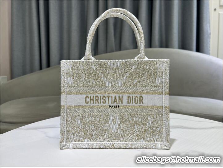 Well Crafted SMALL DIOR BOOK TOTE Gold-Tone and White Butterfly Around The World Embroidery M1296ZRf