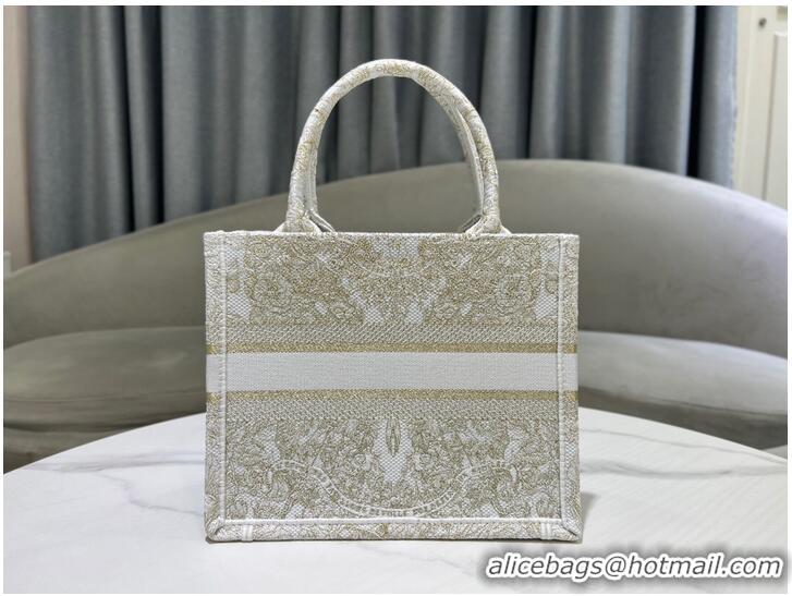 Well Crafted SMALL DIOR BOOK TOTE Gold-Tone and White Butterfly Around The World Embroidery M1296ZRf