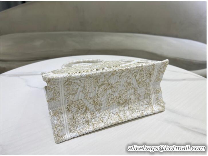 Well Crafted SMALL DIOR BOOK TOTE Gold-Tone and White Butterfly Around The World Embroidery M1296ZRf