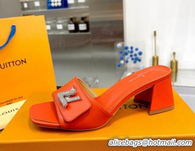 Top Design Louis Vuitton Shake Leather Heel Slide Sandals 5.5cm with Crystal LV Twist Orange 1013029