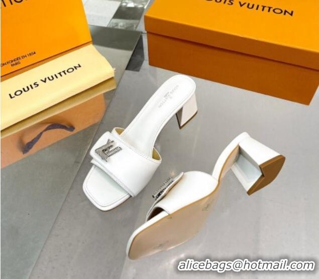 Top Grade Louis Vuitton Shake Leather Heel Slide Sandals 5.5cm with Crystal LV Twist White 1013031