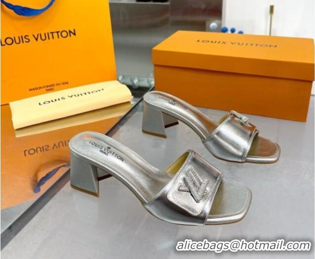 Popular Style Louis Vuitton Shake Leather Heel Slide Sandals 5.5cm with Crystal LV Twist Silver 1013032