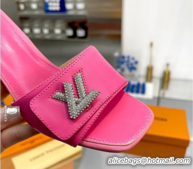 Grade Quality Louis Vuitton Shake Leather Heel Slide Sandals 5.5cm with Crystal LV Twist Dark Pink 1013035