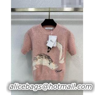 Buy Discount Dior Cashmere and Wool Short-sleeved Sweater D110914 Pink 2023