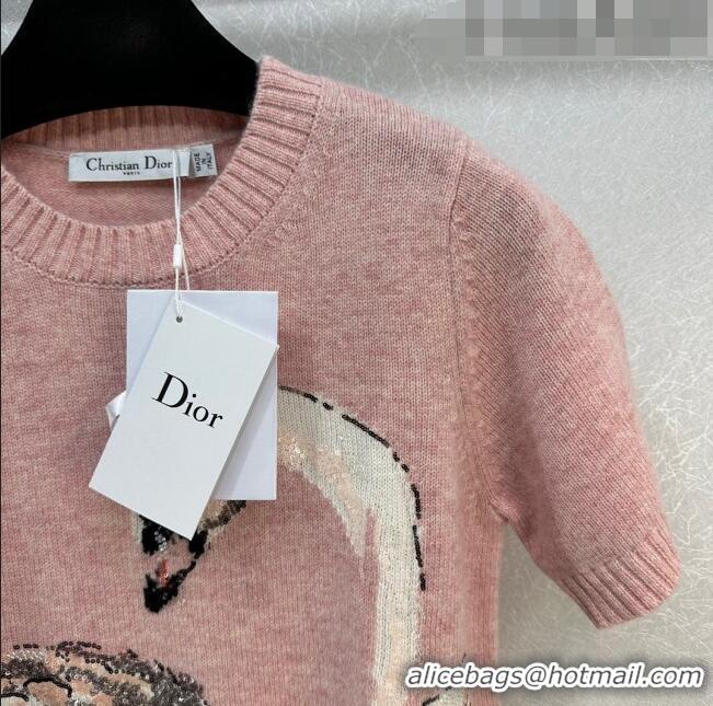 Buy Discount Dior Cashmere and Wool Short-sleeved Sweater D110914 Pink 2023