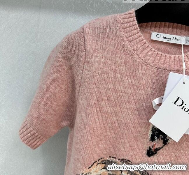 Buy Discount Dior Cashmere and Wool Short-sleeved Sweater D110914 Pink 2023