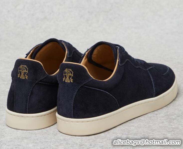 Grade Design Bruno Cucinelli Washed Suede Sneakers With Natural Rubber Sole C6465 Blue For Men