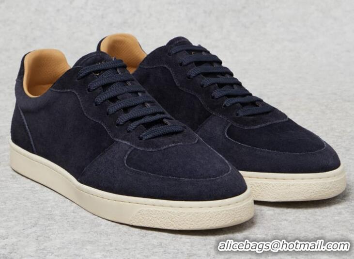 Grade Design Bruno Cucinelli Washed Suede Sneakers With Natural Rubber Sole C6465 Blue For Men