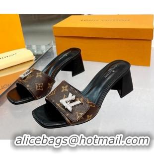 Stylish Louis Vuitton Shake Monogram Canvas Heel Slide Sandals 5.5cm with Crystal LV Twist 1013038