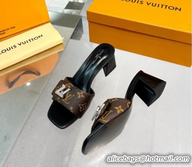 Stylish Louis Vuitton Shake Monogram Canvas Heel Slide Sandals 5.5cm with Crystal LV Twist 1013038