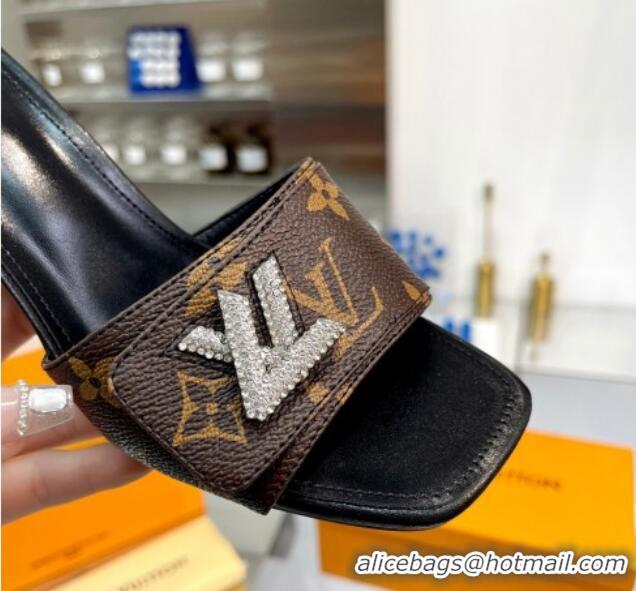 Stylish Louis Vuitton Shake Monogram Canvas Heel Slide Sandals 5.5cm with Crystal LV Twist 1013038