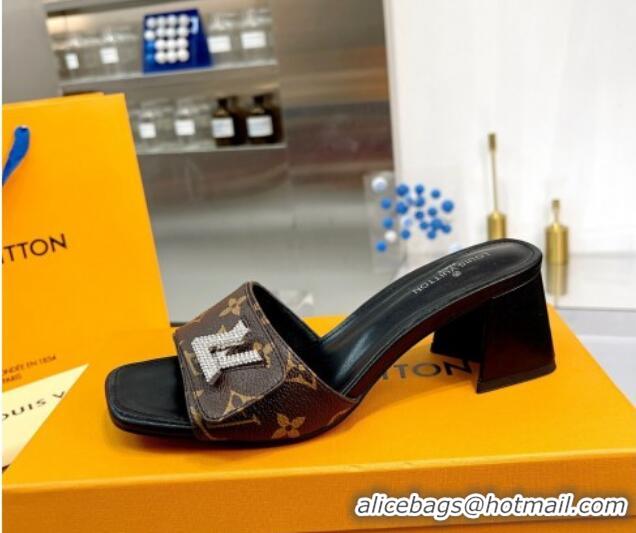 Stylish Louis Vuitton Shake Monogram Canvas Heel Slide Sandals 5.5cm with Crystal LV Twist 1013038