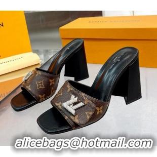 AAAAA Louis Vuitton Shake Monogram Canvas Heel Slide Sandals 9.5cm with Crystal LV Twist 1013040