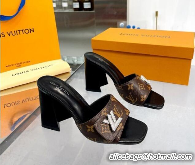 AAAAA Louis Vuitton Shake Monogram Canvas Heel Slide Sandals 9.5cm with Crystal LV Twist 1013040