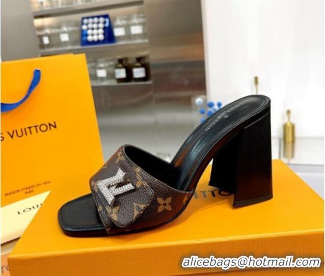 AAAAA Louis Vuitton Shake Monogram Canvas Heel Slide Sandals 9.5cm with Crystal LV Twist 1013040