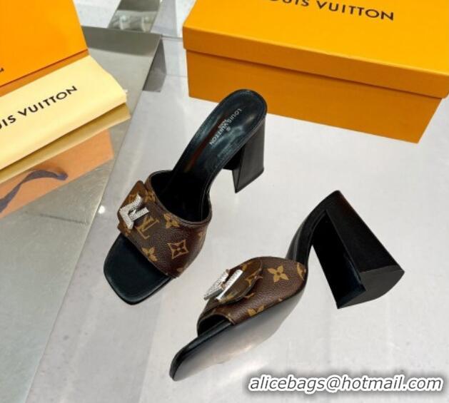 AAAAA Louis Vuitton Shake Monogram Canvas Heel Slide Sandals 9.5cm with Crystal LV Twist 1013040