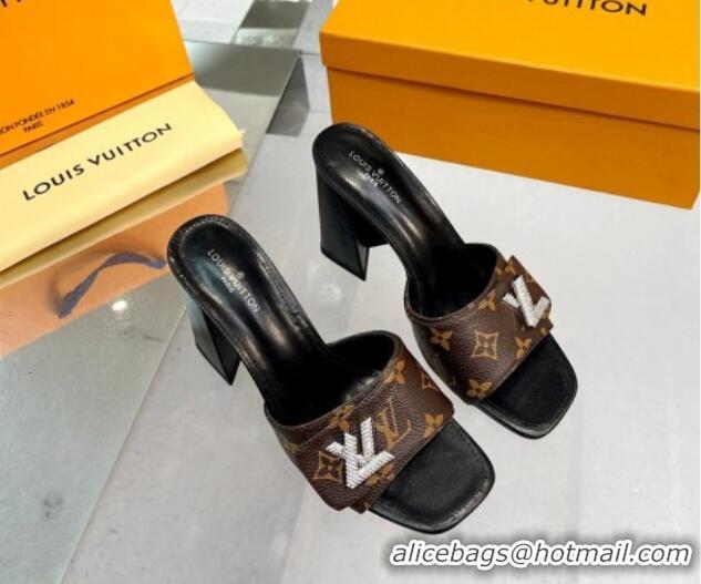 AAAAA Louis Vuitton Shake Monogram Canvas Heel Slide Sandals 9.5cm with Crystal LV Twist 1013040