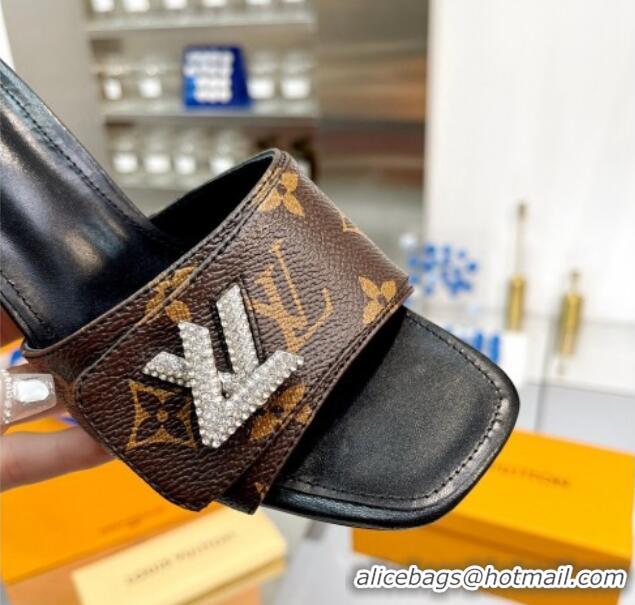 AAAAA Louis Vuitton Shake Monogram Canvas Heel Slide Sandals 9.5cm with Crystal LV Twist 1013040