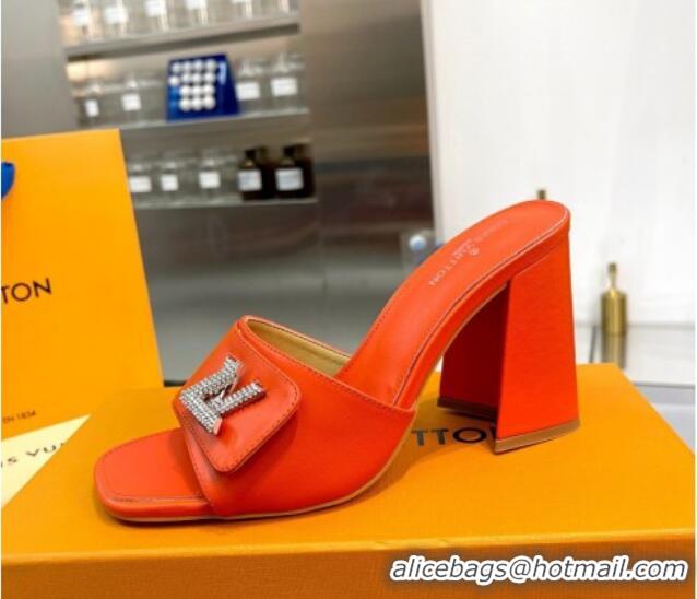 Hot Style Louis Vuitton Shake Leather Heel Slide Sandals 9.5cm with Crystal LV Twist Orange 1013041