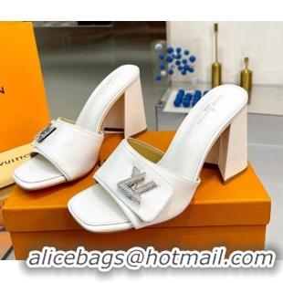 Discount Louis Vuitton Shake Leather Heel Slide Sandals 9.5cm with Crystal LV Twist White 1013042