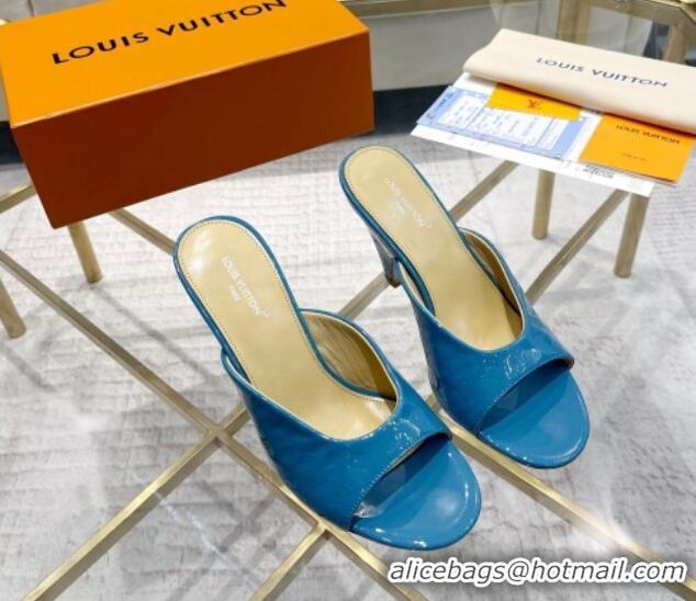 Perfect Louis Vuitton Super Heel Slide Sandals 9cm Monogram-Debossed Patent Leather Dark Blue 1016103