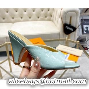 Generous Louis Vuitton Super Heel Slide Sandals 9cm Monogram-Debossed Patent Leather Light Blue 1016104