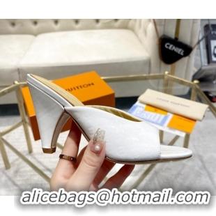 Best Product Louis Vuitton Super Heel Slide Sandals 9cm Monogram-Debossed Patent Leather White 1016106