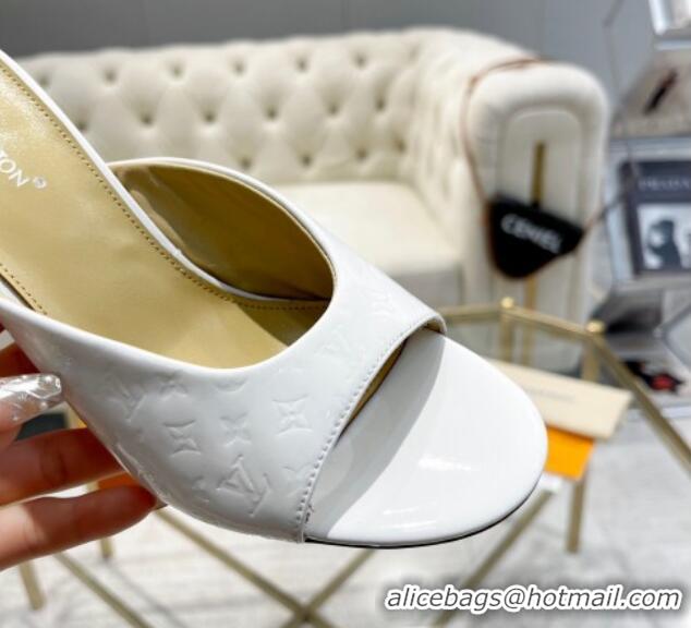 Best Product Louis Vuitton Super Heel Slide Sandals 9cm Monogram-Debossed Patent Leather White 1016106