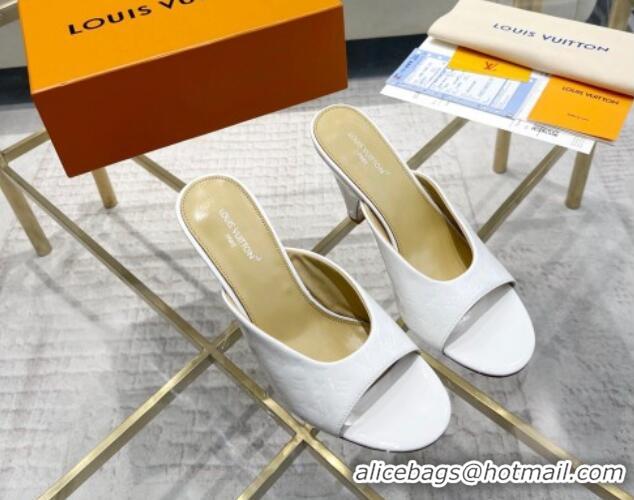 Best Product Louis Vuitton Super Heel Slide Sandals 9cm Monogram-Debossed Patent Leather White 1016106