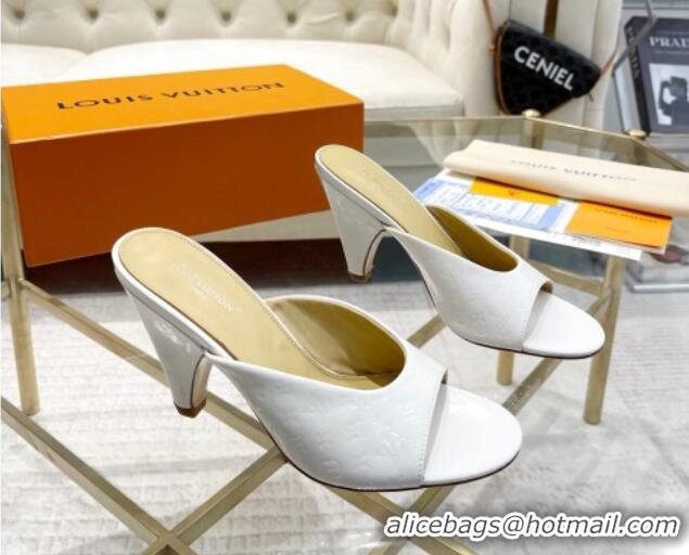 Best Product Louis Vuitton Super Heel Slide Sandals 9cm Monogram-Debossed Patent Leather White 1016106