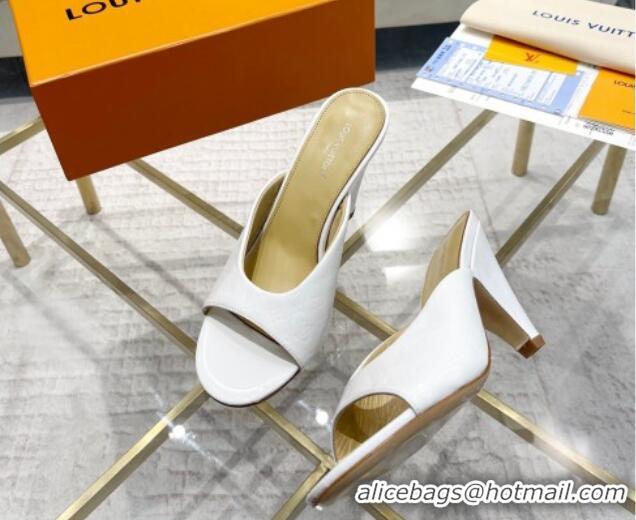 Best Product Louis Vuitton Super Heel Slide Sandals 9cm Monogram-Debossed Patent Leather White 1016106