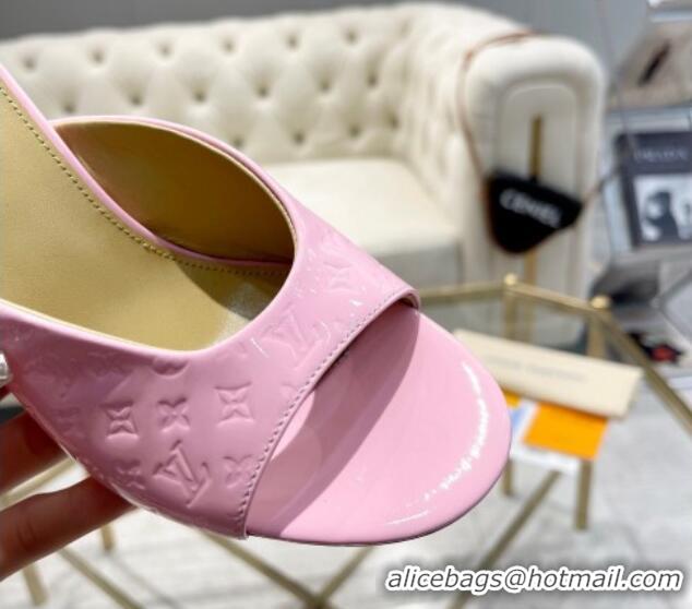 Best Grade Louis Vuitton Super Heel Slide Sandals 9cm Monogram-Debossed Patent Leather Light Pink 1016107