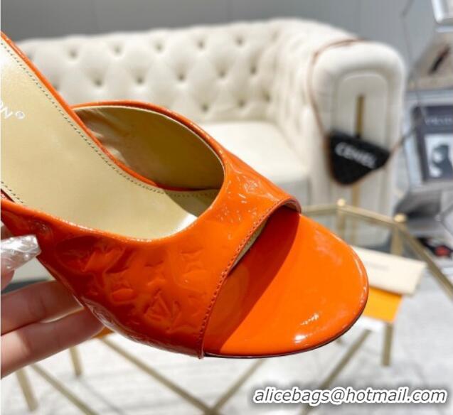 Luxury Discount Louis Vuitton Super Heel Slide Sandals 9cm Monogram-Debossed Patent Leather Orange 1016108