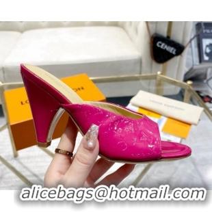 Best Price Louis Vuitton Super Heel Slide Sandals 9cm Monogram-Debossed Patent Leather Dark Pink 1016109