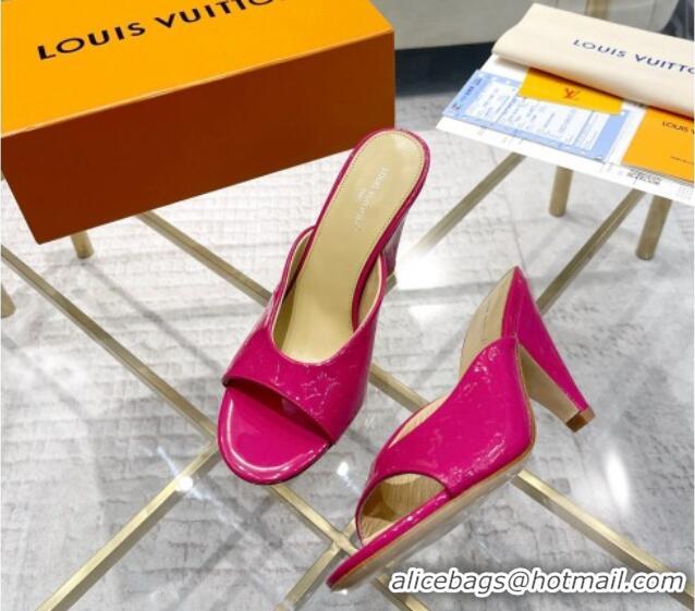 Best Price Louis Vuitton Super Heel Slide Sandals 9cm Monogram-Debossed Patent Leather Dark Pink 1016109