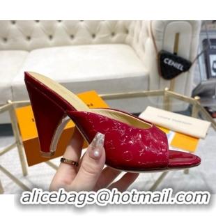 Stylish Louis Vuitton Super Heel Slide Sandals 9cm Monogram-Debossed Patent Leather Red 1016110