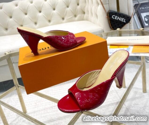 Stylish Louis Vuitton Super Heel Slide Sandals 9cm Monogram-Debossed Patent Leather Red 1016110