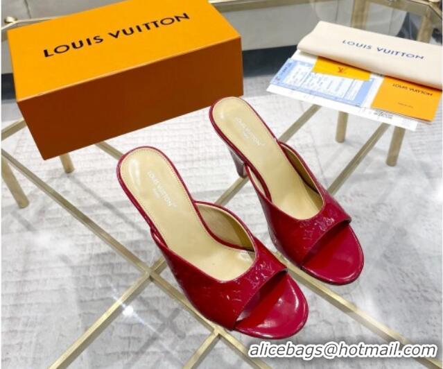 Stylish Louis Vuitton Super Heel Slide Sandals 9cm Monogram-Debossed Patent Leather Red 1016110