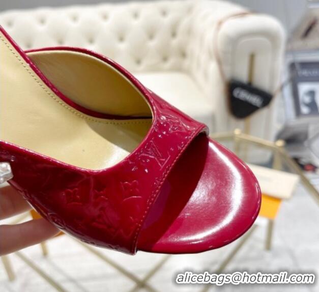 Stylish Louis Vuitton Super Heel Slide Sandals 9cm Monogram-Debossed Patent Leather Red 1016110