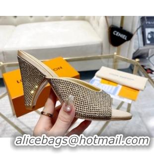 Most Popular Louis Vuitton Super Heel Slide Sandals 9cm Silk and Crystals Allover Beige 1016113