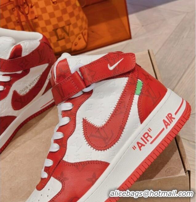 Comfortable Louis Vuitton and Nike Air Jordan AJ1 High-top Sneakers in Leather and Canvas Red 016125