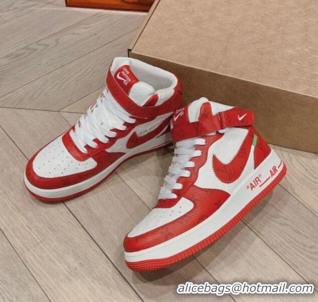 Comfortable Louis Vuitton and Nike Air Jordan AJ1 High-top Sneakers in Leather and Canvas Red 016125