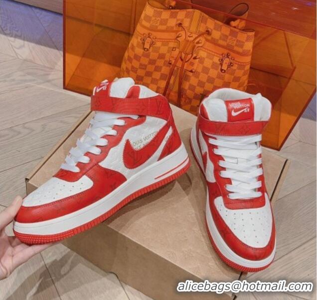 Comfortable Louis Vuitton and Nike Air Jordan AJ1 High-top Sneakers in Leather and Canvas Red 016125